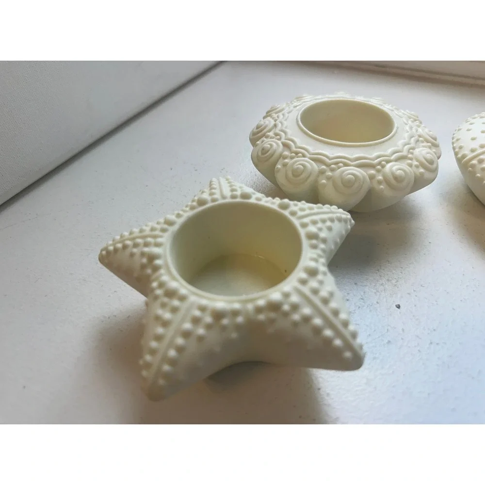 Partylite Sea Life Tea Light Candle Holder Set Starfish Urchin Coastal Cream